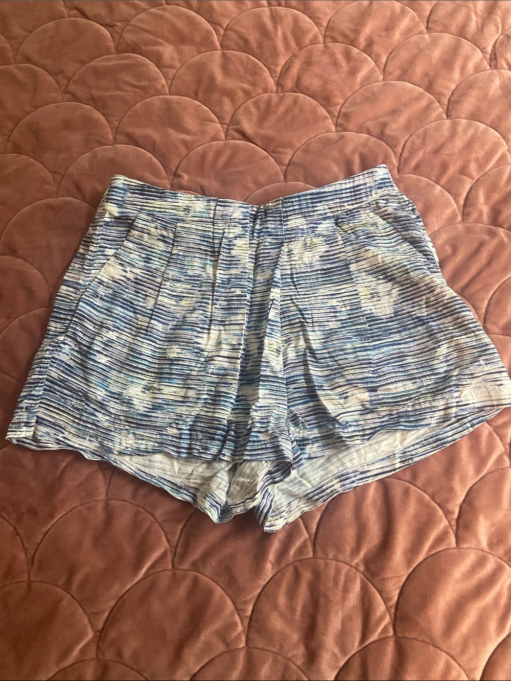 lululemon athletica Blue and White Striped Floral High-Waist Shorts